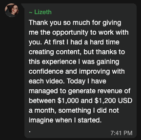 Creator message: Lizeth